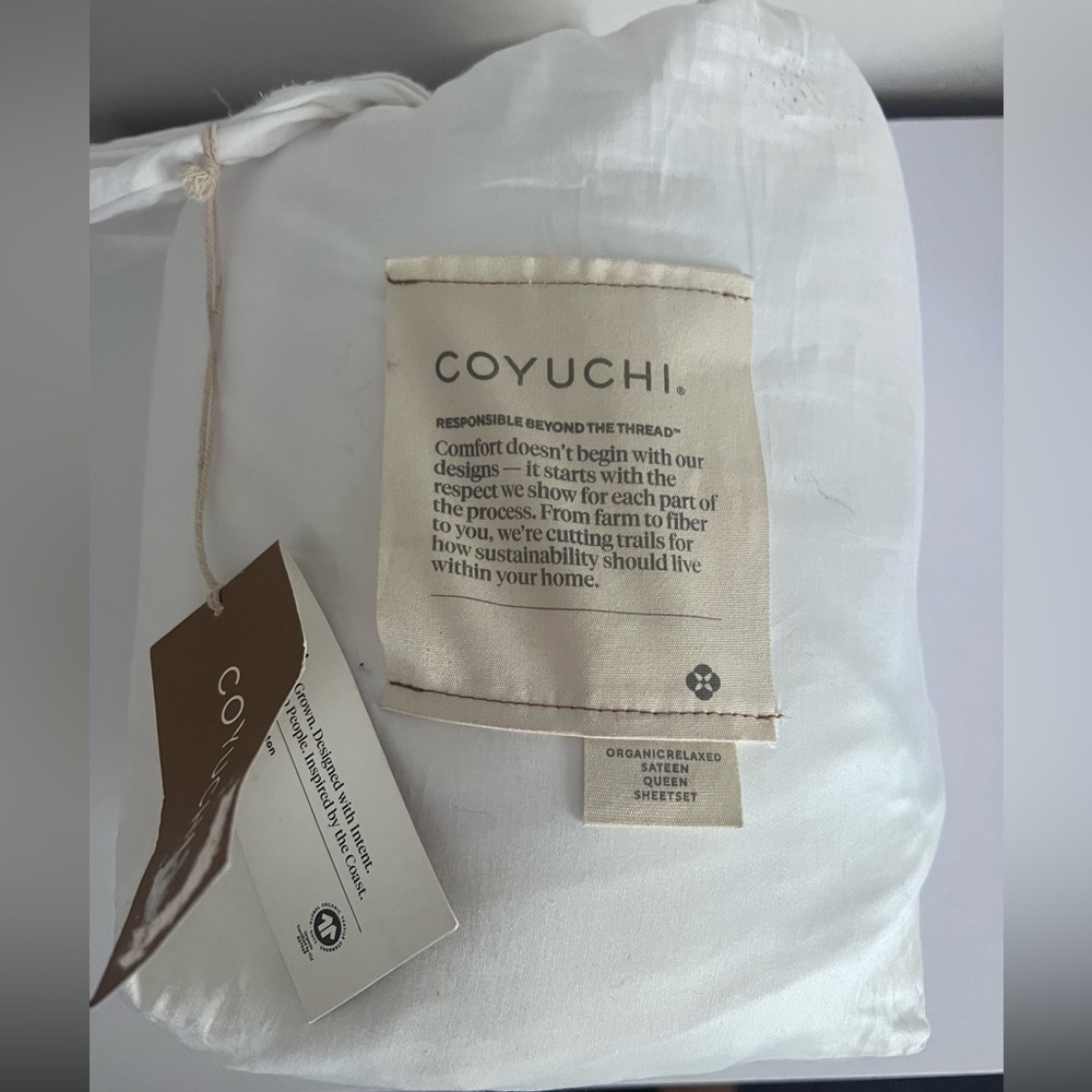 COYUCHI Organic Relaxed Sateen Sheet Set-Queen Alpine White- NWT